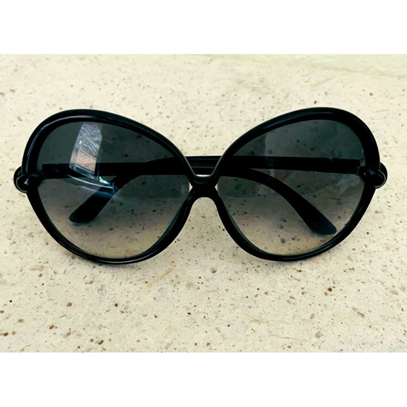 Tom Ford black round oversized sunglasses w/ grey gradient optics/leather case - Picture 3 of 7